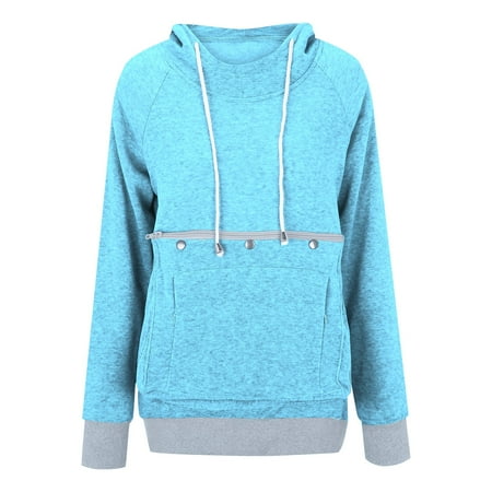 FYEGRE Park Picnic Women s Hoodie Women s Winter Hooded Pullover with Pet Pouch for Cat and Dog Comfortable Loose Fit Cozy Sweatshirt Light blue XL