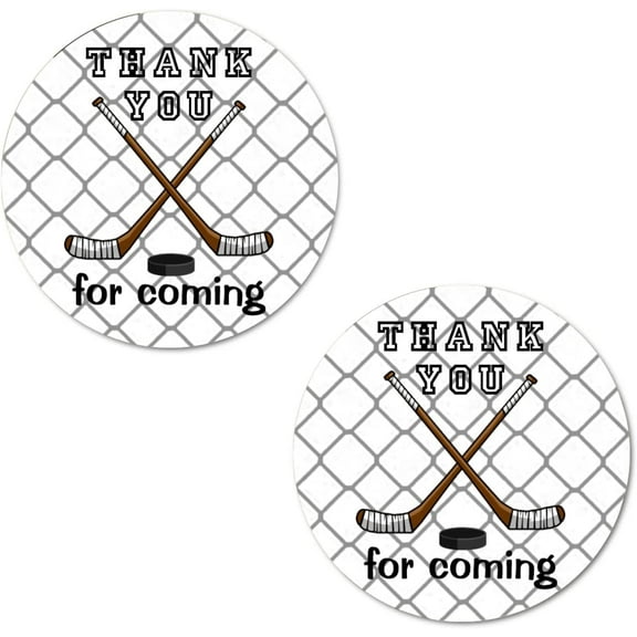 40 Thank You Hockey Labels, 2 Inch Big Round Glossy Stickers, Great Stickers for Birthday Party, Baby Shower, Wedding, Graduation, or Any Family Event Decorations