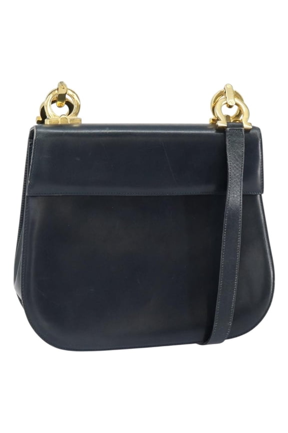Pre-Owned Salvatore Ferragamo Gancini Shoulder Bag Leather Navy Leather Shoulder Bag Bag