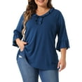 thumbnail image 2 of DARING DIVA Women's Plus Ruffle V Neck Tunic Dressy Top 1X Blue, 2 of 6