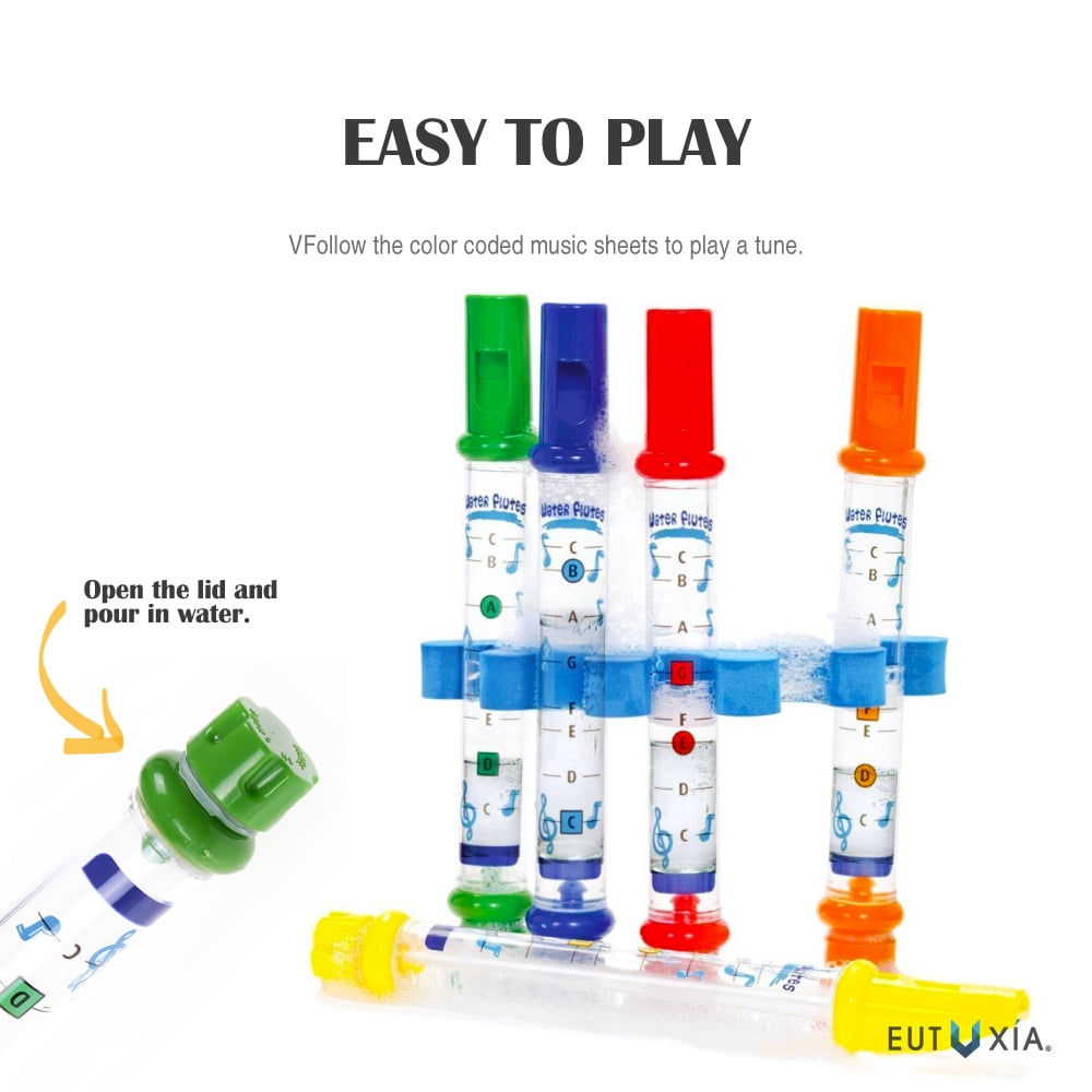 Pool Musical Instruments Eutuxia Water Flutes with Waterproof Music Sheets & Holder. Fun Musical ...