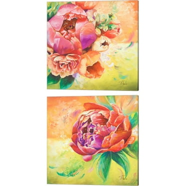 Great Art Now Beautiful Bouquet of Peonies by Patricia Pinto 2 Piece Canvas Art Set Each 14W x 14H
