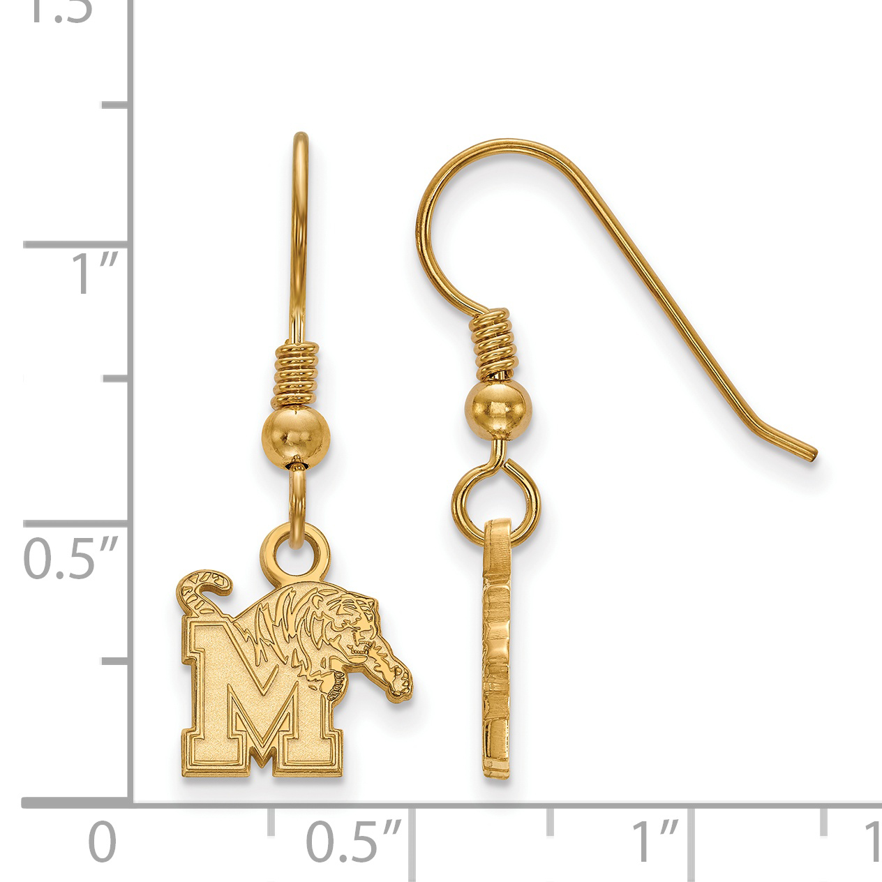 Sterling Silver Gold-plated LogoArt University of Memphis Extra Small Dangle Wire Earrings QGP005UMP - image 2 of 3