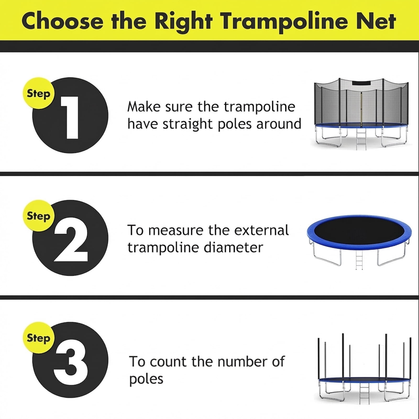 Redsmile 15/16 Feet Trampoline Replacement Safety Net-16 ft - Premium PE Safety Enclosure for Kids Outdoor Play