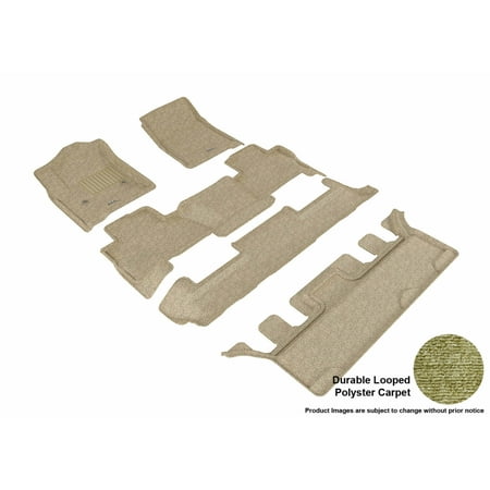 Tahoe 3rd Seat 3D MAXpider 2015-2017 Chevrolet Tahoe Bucket Seating Front, Second, & Third Row Set All Weather Floor Liners in Tan Carpet ()