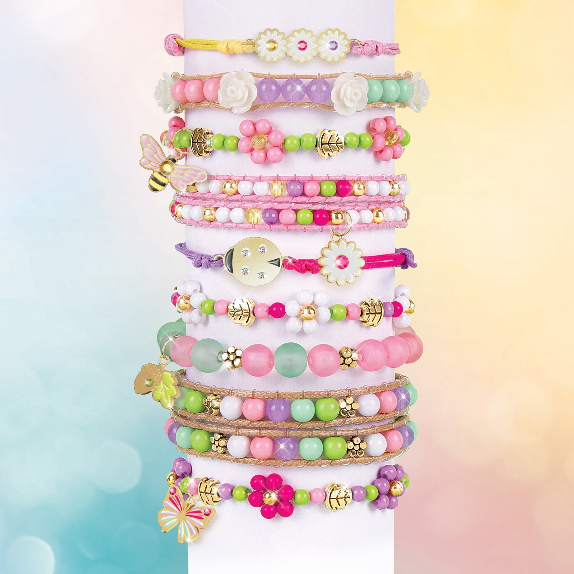 Make It Real: Crystal Dreams Nature Song - Create 9 Unique Charm Bracelets, 461 Pieces, Green Pink & Purple, All-In-One, DIY Charm & Bead Jewelry Kit, Tweens & Girls, Arts & Crafts, Kids Ages 8+