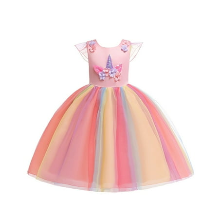 

BULLPIANO Dress for Girls Unicorn Pageant Princess Party Birthday Long Maxi Gown Flower Girls Bridesmaid Formal Puffy Tulle Dresses 3-8Y