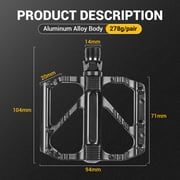 Addmotor Aluminum Alloy Road/Mountain Bike Platform Pedals, Black Anti-Skid Nails