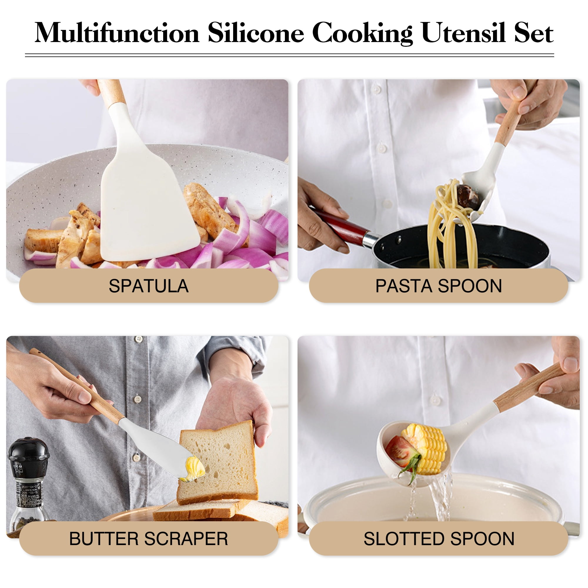 Silicone Kitchenware Set, 44-Piece Non-Stick Cooking Utensils Kitchen Set, Non-Stick 446°F/230°C Heat-Resistant Cookware (white)