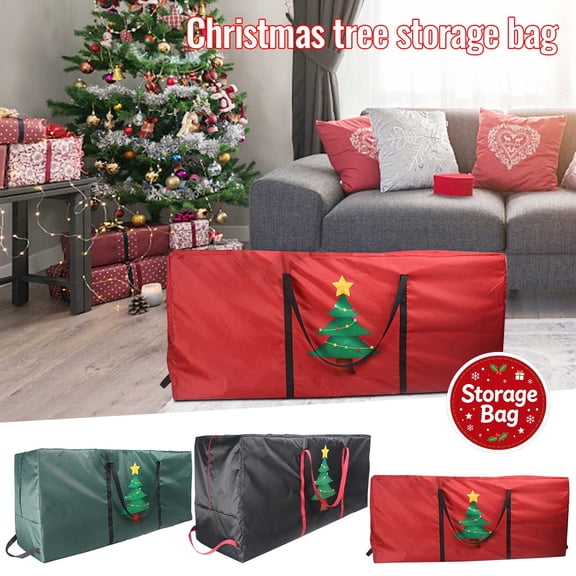 Christmas Tree Storage Bag, Durable Heavy Duty, Wide Zipper Opening, Reinforced Handles, Waterproof Dustproof Printed Sack, Stores Split Artificial Trees, Tear Resistant Fabric for Home Holiday Use