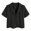 thumbnail image 4 of BODOAO Women's Blazer Jacket Short Sleeve Summer Casual Lightweight Button Lapel Blazers with Pockets Blazers Work Office Suit Open Front Short Sleeve Suit Lapel Jacket with Pockets Black S, 4 of 4