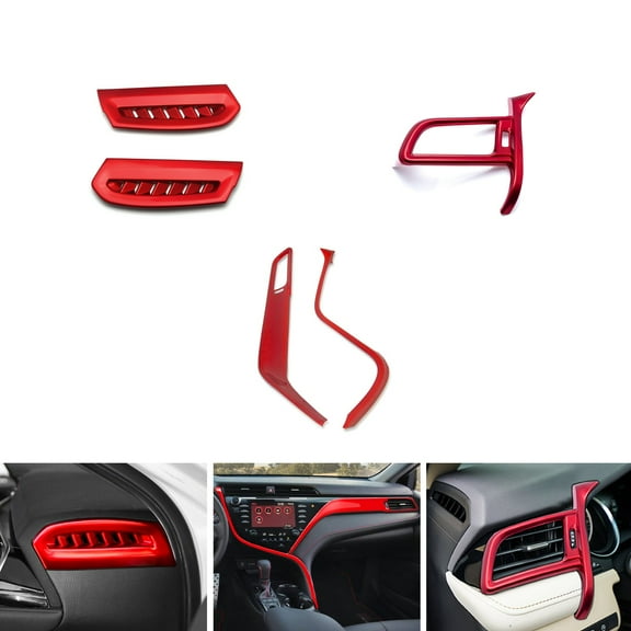 Xotic Tech Set Glossy Red Console Stripe Passenger Dash Panel Side AC Vent Left Air Vent Accessories Cover Trim Combo Kit, Compatible with Toyota Camry 2018-2023