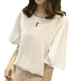 thumbnail image 2 of MRULIC chiffon blouses for women Women Work Office Short-sleeve Solid Color Casual Chiffon Plus Shirt Top Women's Chiffon Shirt White + L, 2 of 7