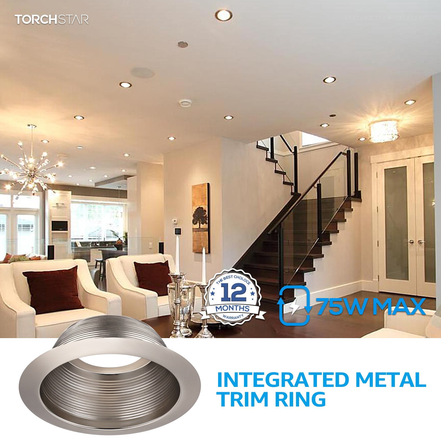 12 Pack 6 Inch Recessed Can Light Trim, Satin Nickel Metal Step Baffle with Iron Ring, Fit Halo & Juno Remodel Recessed Housing, for PAR30, PAR38, BR30, BR40 Light Bulb