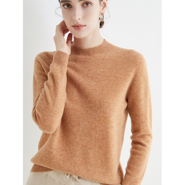 Suéter de cuello alto de lana pura de primera línea sin costuras para mujer, camisa de punto azul Klein de manga larga