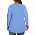 thumbnail image 6 of TQWQT Womens Plus Size Fall Tops Fashion Spring Fashion V Neck Long Sleeve Plus Top Dressy Casual Solid Color Tees 4x Womens Plus Size Clothes Light Blue 2XL, 6 of 6