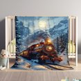 thumbnail image 5 of 1pc Christmas Winter Train Journey Flannel Fleece Blanket, Soft Warm Throw, All-Season Travel Blanket for Bed, Sofa, Home Decor, Polyester, Digital Print, Vintage Style, Machine Washable, 5 of 5