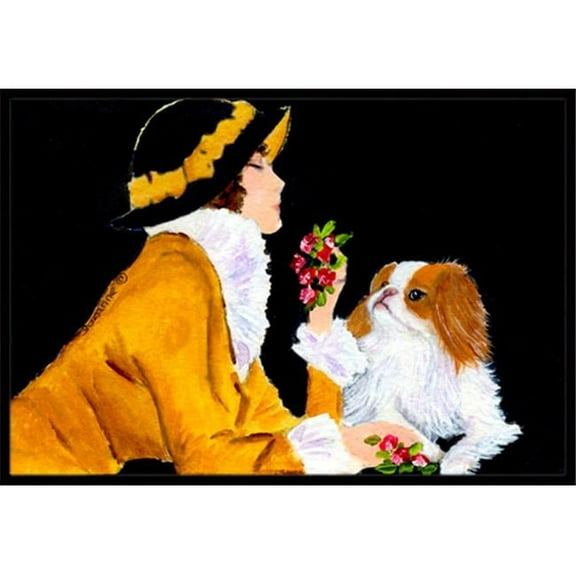 18 x 27 in. Lady With Her Japanese Chin Indoor Outdoor Doormat