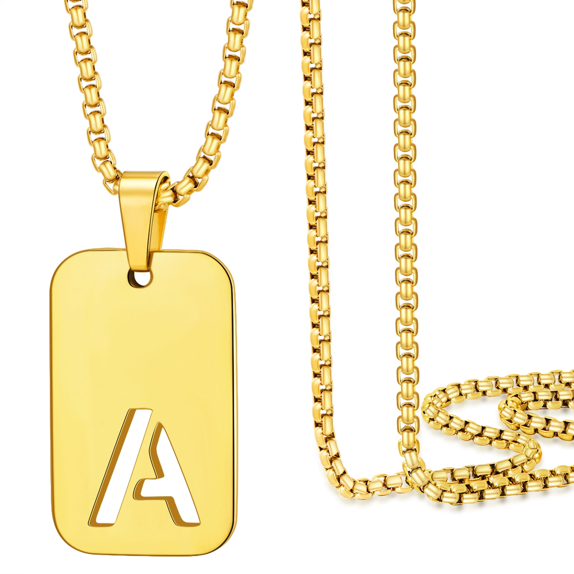 TINGN Gold Initial Necklaces for Men Women Stainless Steel Box Chain 22 Inch Monogram Capital