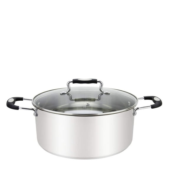 Millvado Stainless Steel Casserole Pot, Large Steel Dutch Oven, Boiling Pot for Soup, Spaghetti, Braising, 12.6 Quart Induction Cooking Pot, Urban Collection Low Round Mirrored Stainless Pots