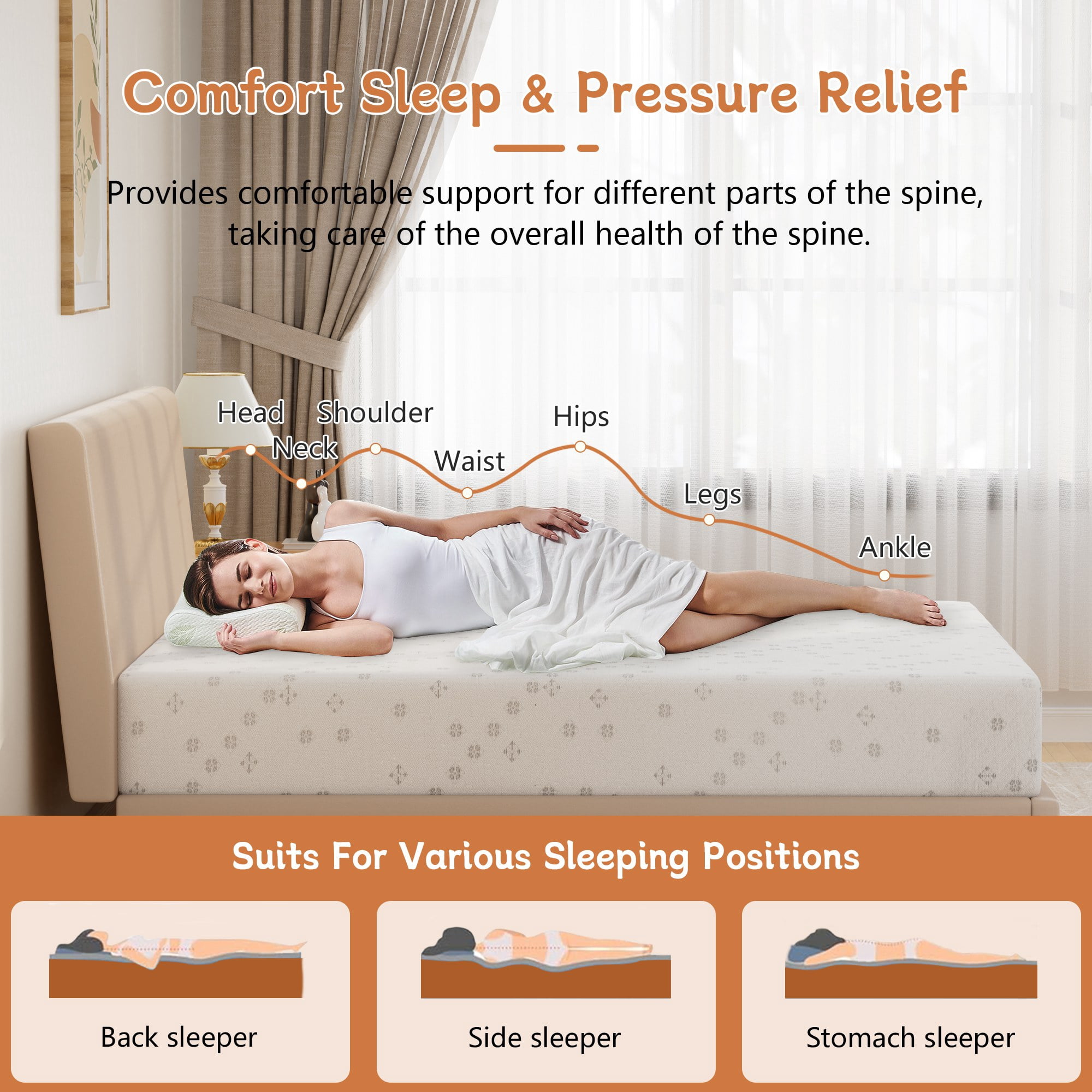 JYYA88BB 8-inch Twin-XL Size Cooling Gel Memory Foam Mattress, Medium Firm, (Box)