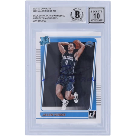 Jalen Suggs Orlando Magic Autographed 2021-22 Panini Donruss Rated Rookie #229 Beckett Fanatics Witnessed Authenticated 10 Rookie Card with 2021 #5 Pick Inscription – Fanatics Authentic Certified