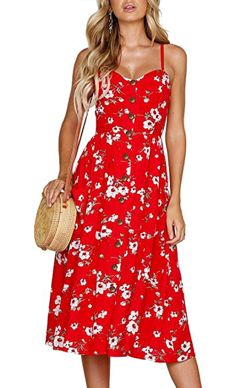 Angashion Women's DressesSummer Floral Bohemian Spaghetti Strap