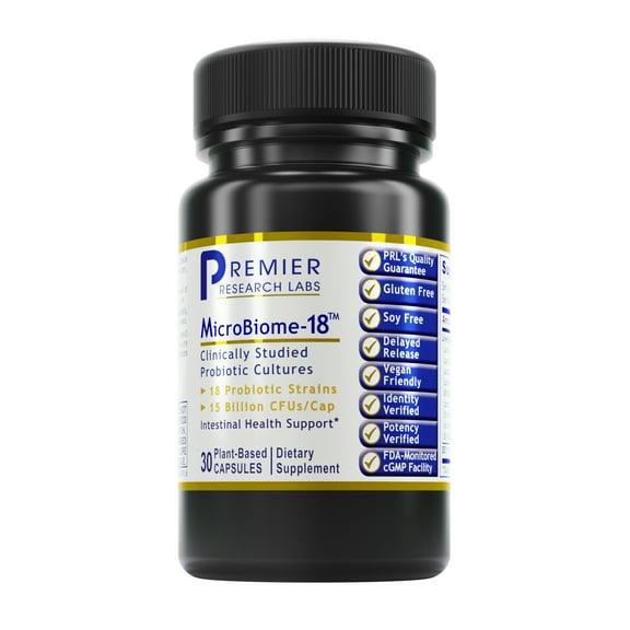 Premier Research Labs MicroBiome-18 - Gut & Digestive Health Supplement - Probiotics - For Microbial Balance - With Bifidobacterium - Vegan - 30 Plant-Source Capsules