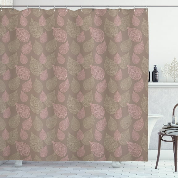 Ambesonne Leaves Shower Curtain, Woodland Foliage Motifs, 69"Wx70"L, Pale Pink Umber
