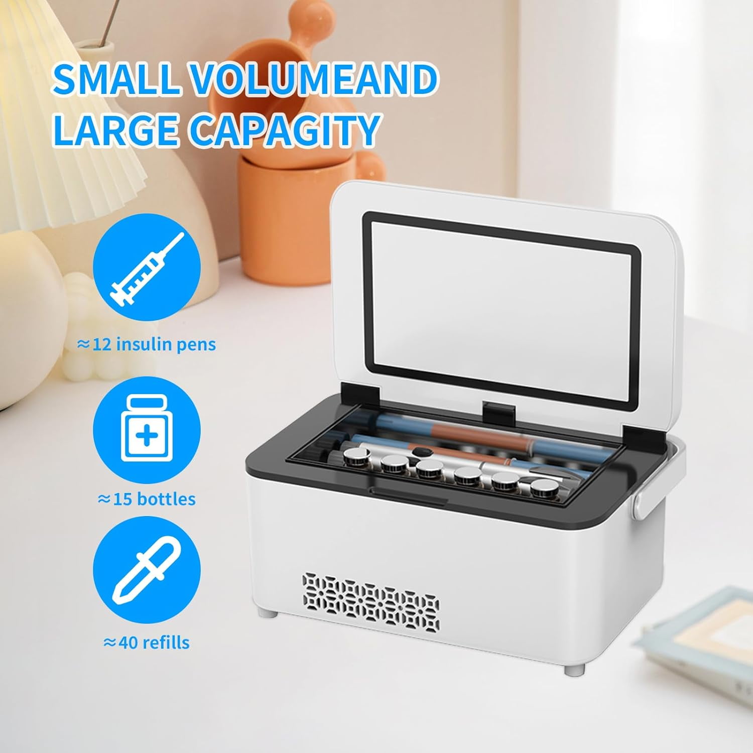 ZKSCool Portable Insulin Travel Case,13600mAh Rechargeable Battery Diabetic Box, Mini Drug Refrigerator with LCD Temp Display, Insulin Cooler Travel Box for Home & Outdoor Use