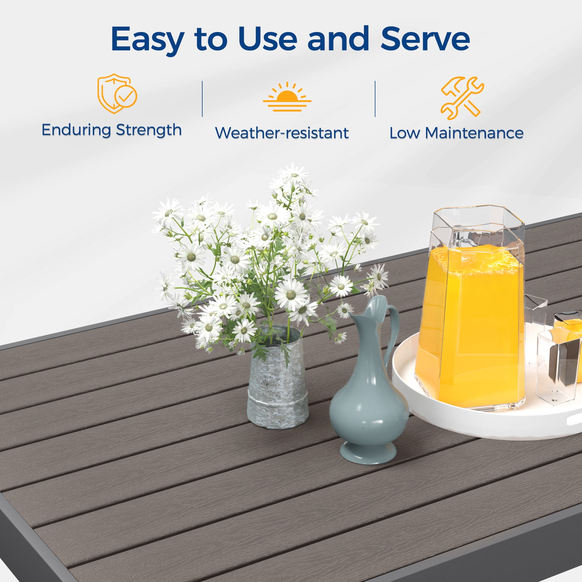 CozyHom Outdoor Dining Table Patio Steel Slat Rectangle Table,Long Outdoor Dining Table, High Table For Party, High Garden Table, Gray.
