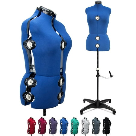 GEX 13 Dials Female Fabric Adjustable Mannequin Dress Form for Sewing, Mannequin Body Torso with Stand, Up to 70" Shoulder Height Blue (Large)