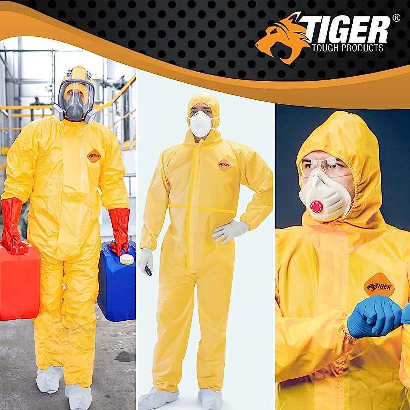 Tiger Tough Chemical Coverall - Protective Hazmat Suit with Hood, Zipper &  Elastic Waist for Industrial Use, Size X-Large, Single Pack