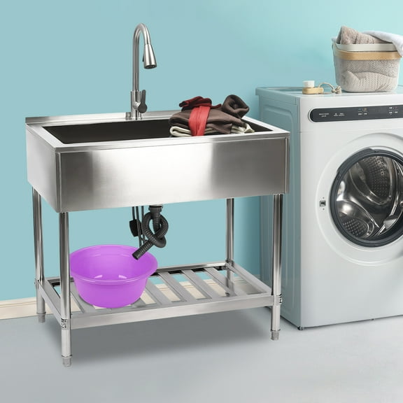 Commercial Stainless Steel Sink, 35.8x23.2in Large Capacity