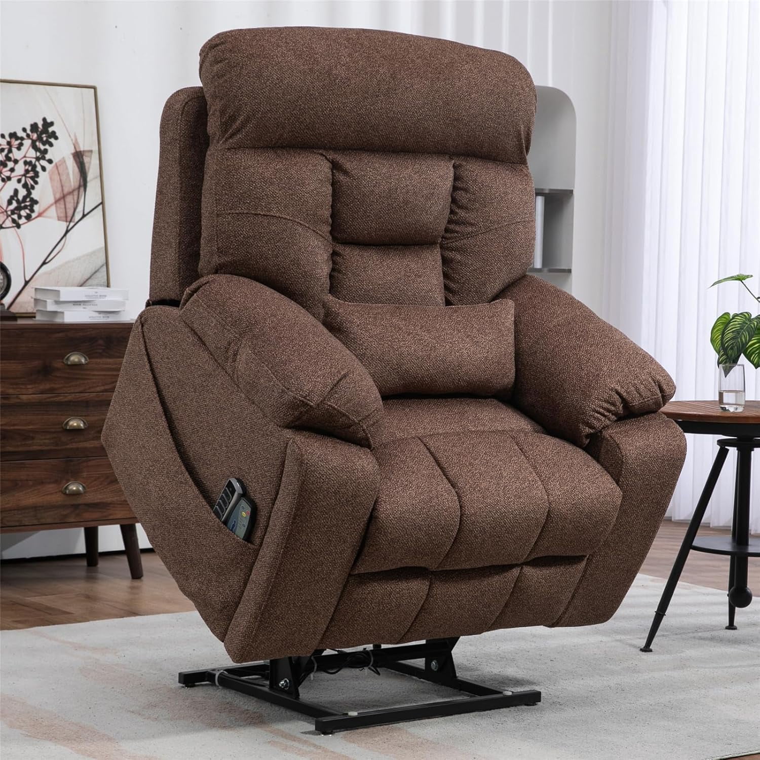 4 OKIN Motor Power Lay Flat Lift Recliner Chair for Elderly Adults Extra Large Recliners with Massage Heat, Adjustable Head-Back-Lumbar-Leg-Support, Extended Footrest, 2 Cup Holders