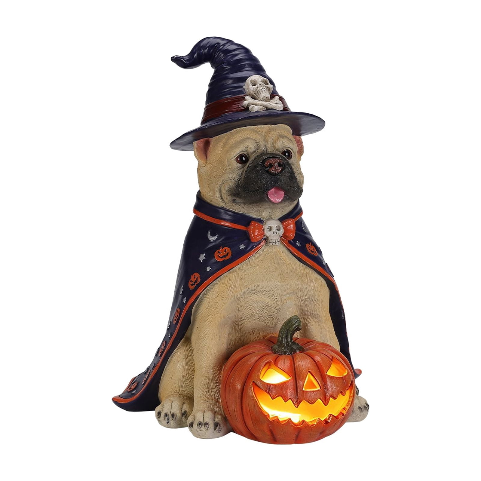 Alvantor Halloween Dog Decorations Bull Dog Figurine with Witch Hat & Pumpkin
