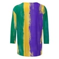 thumbnail image 4 of Visit the JURANMO Store Womens Fashion Fall T Shirts Mardi Gras 3/4 Sleeve Round Neck Casual Tunic Tops Color Block Carnival Themed Party Parade Tee Shirt Purple M, 4 of 5