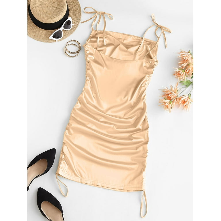 ZAFUL for Women Prom DressLeisure Cinched Side Tie Shoulder Silky