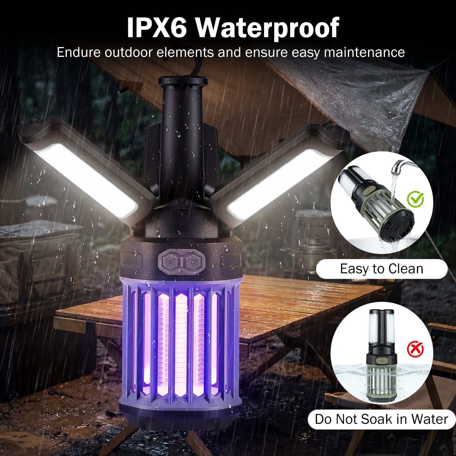 Costway Outdoor Bug Zapper w/Foldable Camping Lantern, Type-C Rechargeable for Patio