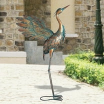 42-Inch Copper Heron Statue - Wing-Spreading Metal Crane Sculpture, Weather-Resistant Outdoor Decor for Garden, Poolside & Weddings - Vintage Style Year-Round Display
