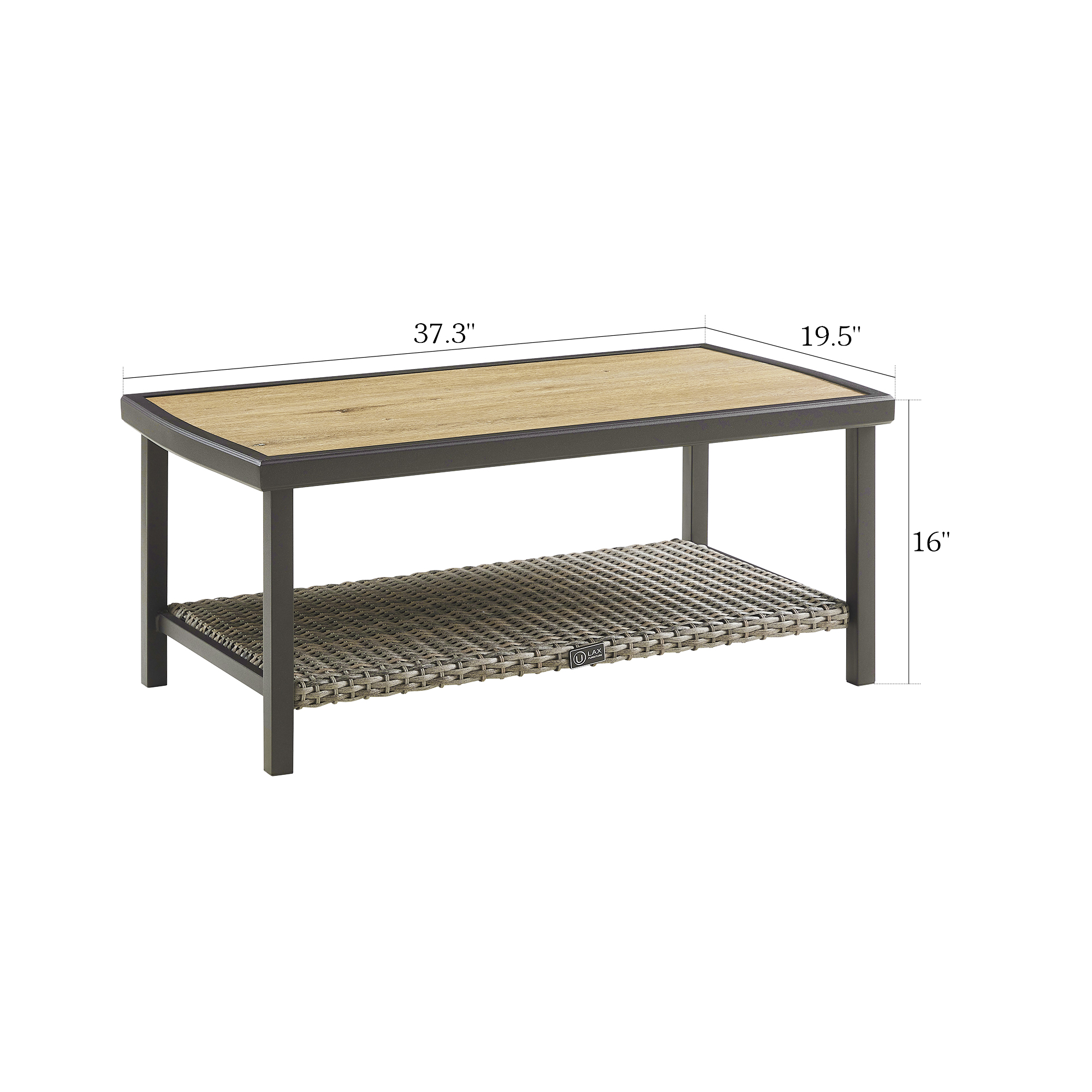 Iwicker Outdoor Wicker Coffee Table, 2-Tier Storage Shelf Rectangle Table for Patio, Brown