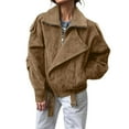 thumbnail image 2 of Women's Suede Lapel Motorcycle Jacket, Batwing Sleeve Short Style Coat, Ribbed Trim Belted Outerwear, Casual Zippered Jacket with Pockets, Spring Streetwear Fashion, Oversized Comfort Top Khaki S, 2 of 8