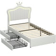 PORKISS Twin Size LED Upholstered Bed with 2 Storage Drawers, Soft PU