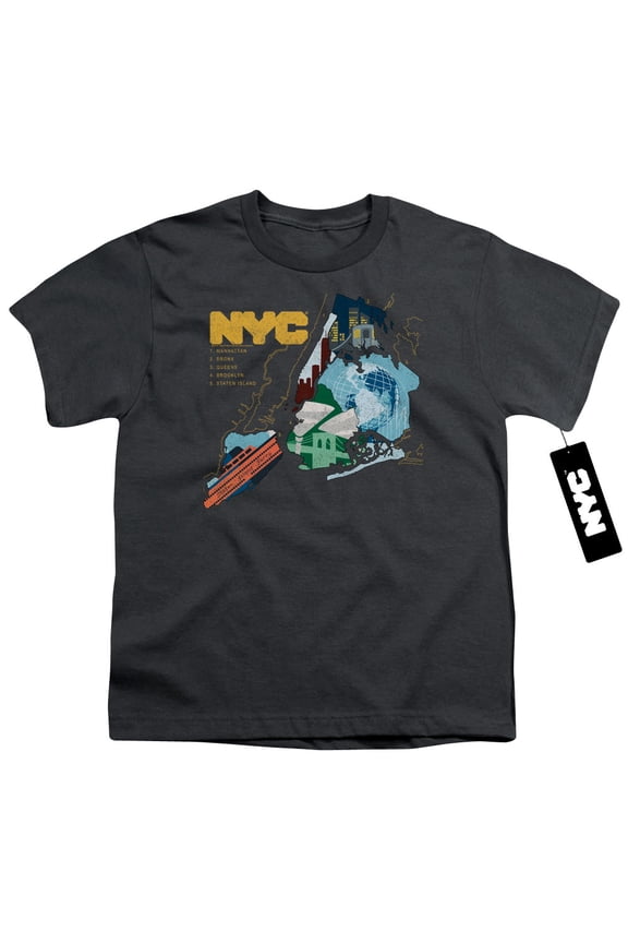 New York City Five Boroughs Youth 18/1 T-Shirt Charcoal