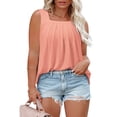 thumbnail image 2 of VOGRACE Plus Size Tops for Women Summer Square Neck Tanks Floral Pleated Shirts Coral 4XL, 2 of 7