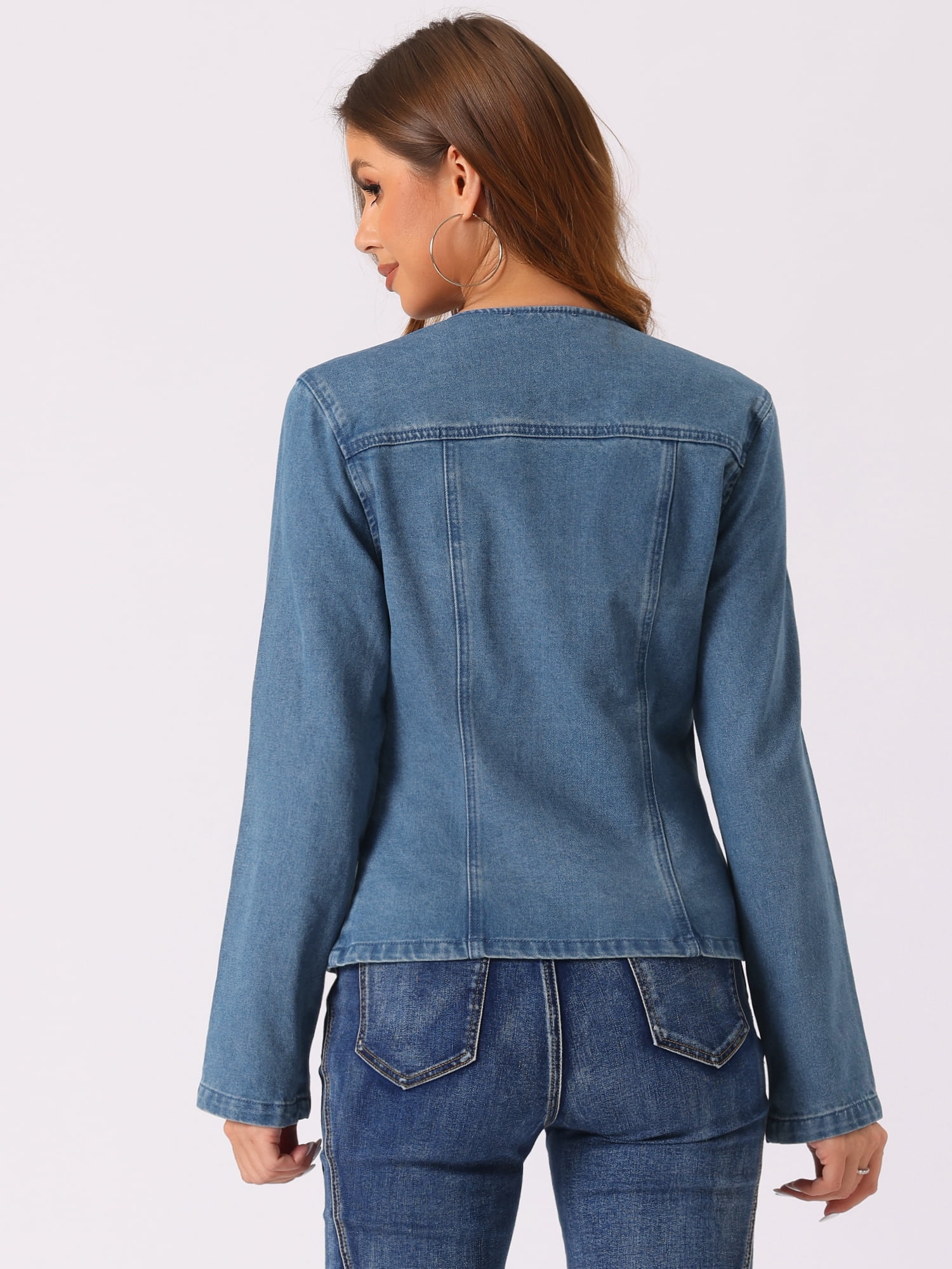 DARING DIVA Women's Lapel Collar Jean Jacket One Button Work Denim Blazer XL Ice Blue