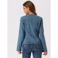 thumbnail image 4 of DARING DIVA Women's Lapel Collar Jean Jacket One Button Work Denim Blazer M Ice Blue, 4 of 6