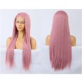 thumbnail image 3 of Unique Bargains Lace Front Wigs for Women 24" Pink Purple Long Straight Hair with Wig Cap, 3 of 6
