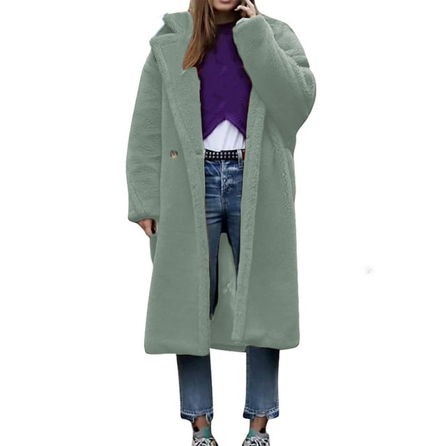 LOVZFMLL Manteaux pour Femmes Manteau d'Extérieur à Manches Longues en Laine d'Agneau à Revers Manteau Chaud Veste Pardessus
