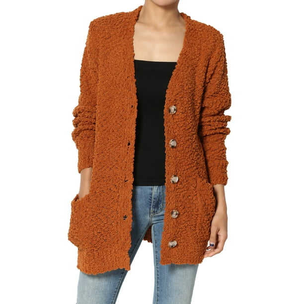 TheMogan Women's S3X VNeck Pocket Waffle Knit Cardigan Button Down